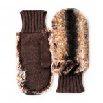Merola Ladies Cashmere and Rabbit Fur Mittens in Brown