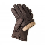Men's Cashmere Lined Peccary Leather Gloves in Moro