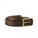 Men's Python Detail Leather Belt in Testa Moro