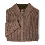 Bowland Zip Cardigan in Clay with Field Green