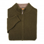 Bowland Zip Cardigan in Field Green with Clay