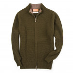 Bowland Zip Cardigan in Field Green with Clay