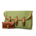 Redfern Cleaning Pouch with Accessories in Green & Mid Tan