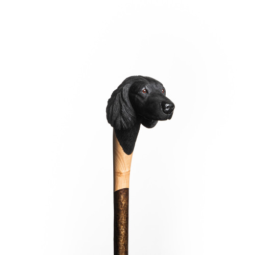 Hand Carved Black Spaniel Walking Stick