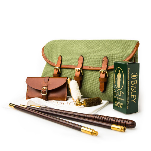 Redfern Cleaning Pouch with Accessories in Green & Mid Tan