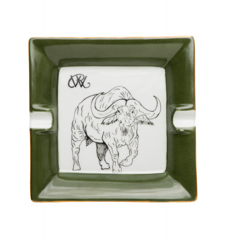Porcelain Ashtray With Hand Painted African Buffalo