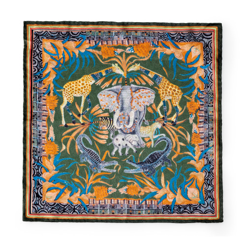 Serengeti Silk Pocket Square in Olive