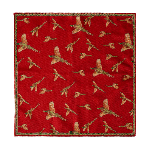 Pheasant Silk Pocket Square in Ruby