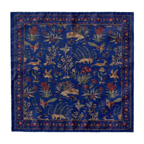 Predators & Plumage Pocket Square in Sapphire