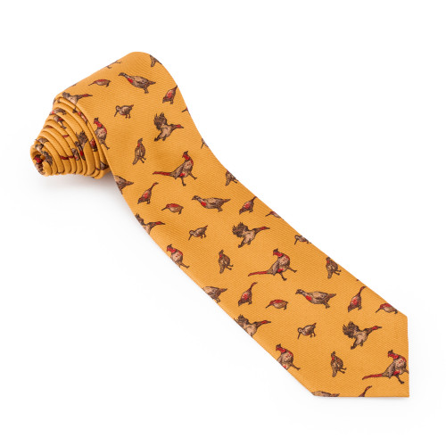 Westley Richards Game Bird Silk Tie in Mustard