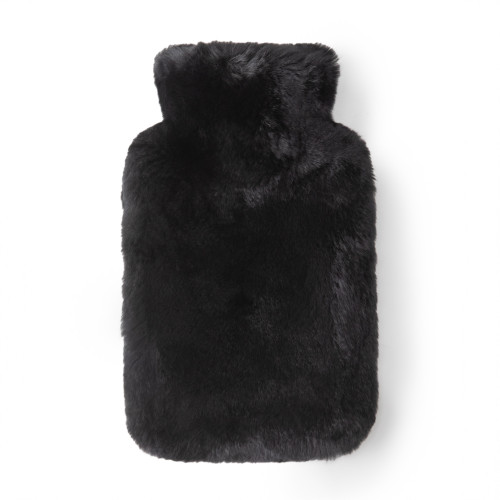 Rabbit Fur Hot Water Bottle in Black
