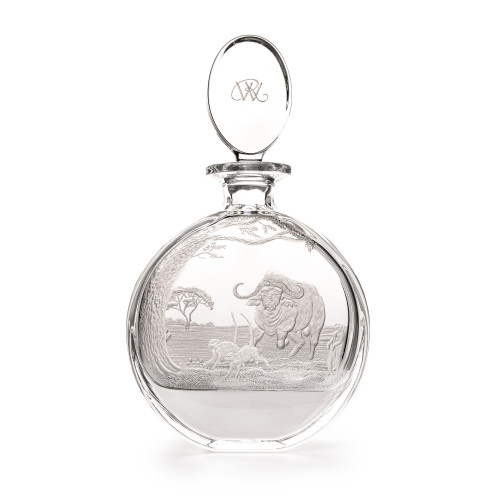 Hand Engraved Crystal Decanter with Charging Buffalo