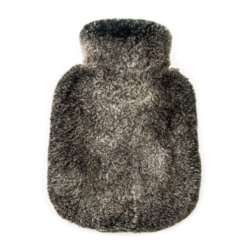 Rabbit Fur Hot Water Bottle in Black/Snow top