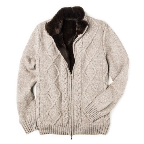 Men's Pure Cashmere Fur Lined Cardigan