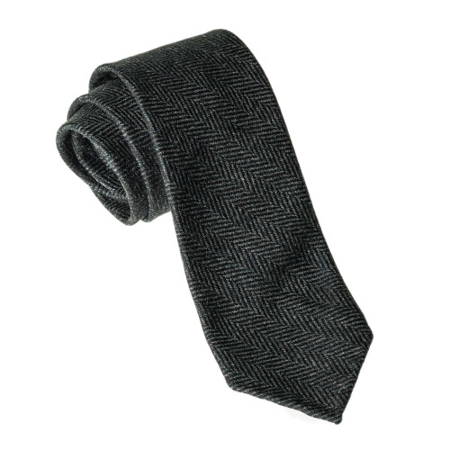 Hand Rolled Wool Herringbone Tie in Grey