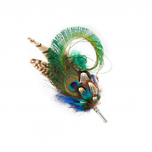 Traditional Feather Pin with Peacock Accents