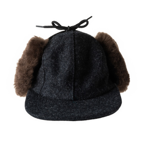 Double Mackinaw Cap in Charcoal & Brown