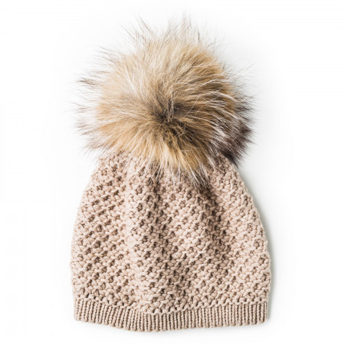 Cashmere &  Fox Fur Knit Hat in Sand