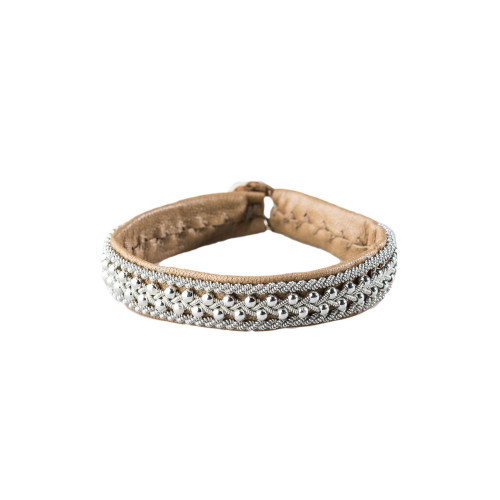 Pewter & Silver Bead Embroidered Bracelet-Sand