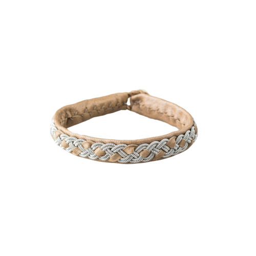 Pewter Embroidered Leather Bracelet - Sand