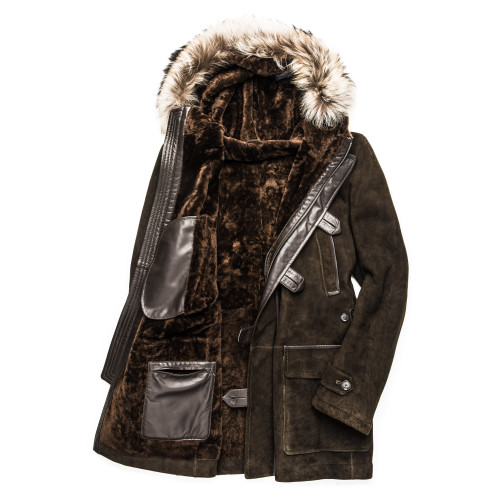 Men's Suede Shearling Coat Fur Collar