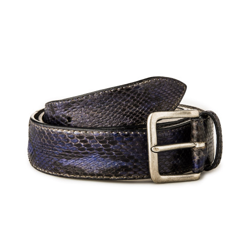 Men's Python Leather Belt - Navy