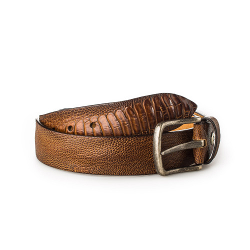 Men's Ostrich Leg Leather Belt - Cognac