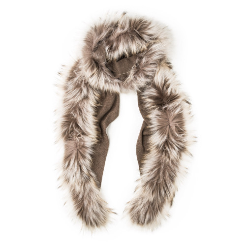 Ladies Fur Detail Scarf -  Beige