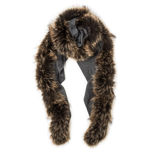 Ladies Fur Detail Scarf -  Charcoal