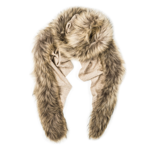 Ladies Fur Detail Scarf in Sand