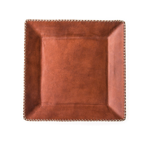 Hand Stitched Leather Covered Tray in Brown