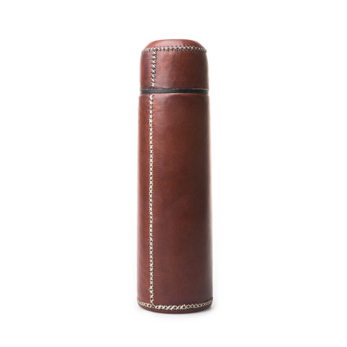 Hand Stitched Leather Covered Thermos 1L - Brown