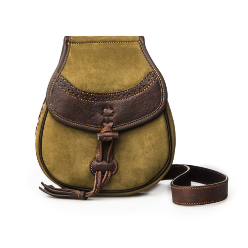 Leather & Fur Hand Warming Bag in Verde