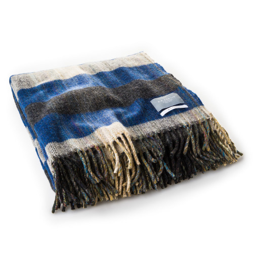 Wool Travel Blanket Blue/Charcoal