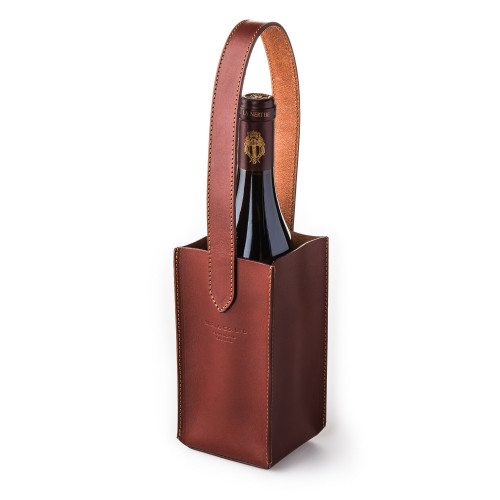 Leather Carrier for 1 Bottle in Bronze