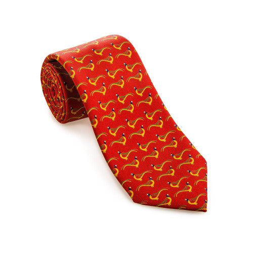 Silk Pheasant tie in Tulip Red