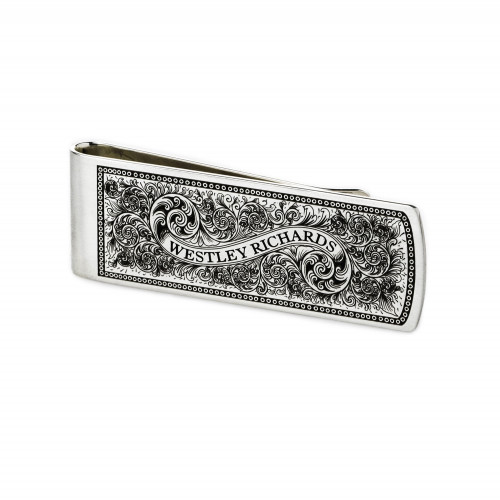 Silver Money Clip with Traditional Scroll Engraving