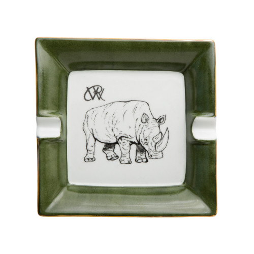 Porcelain Ashtray With Hand Painted Rhino