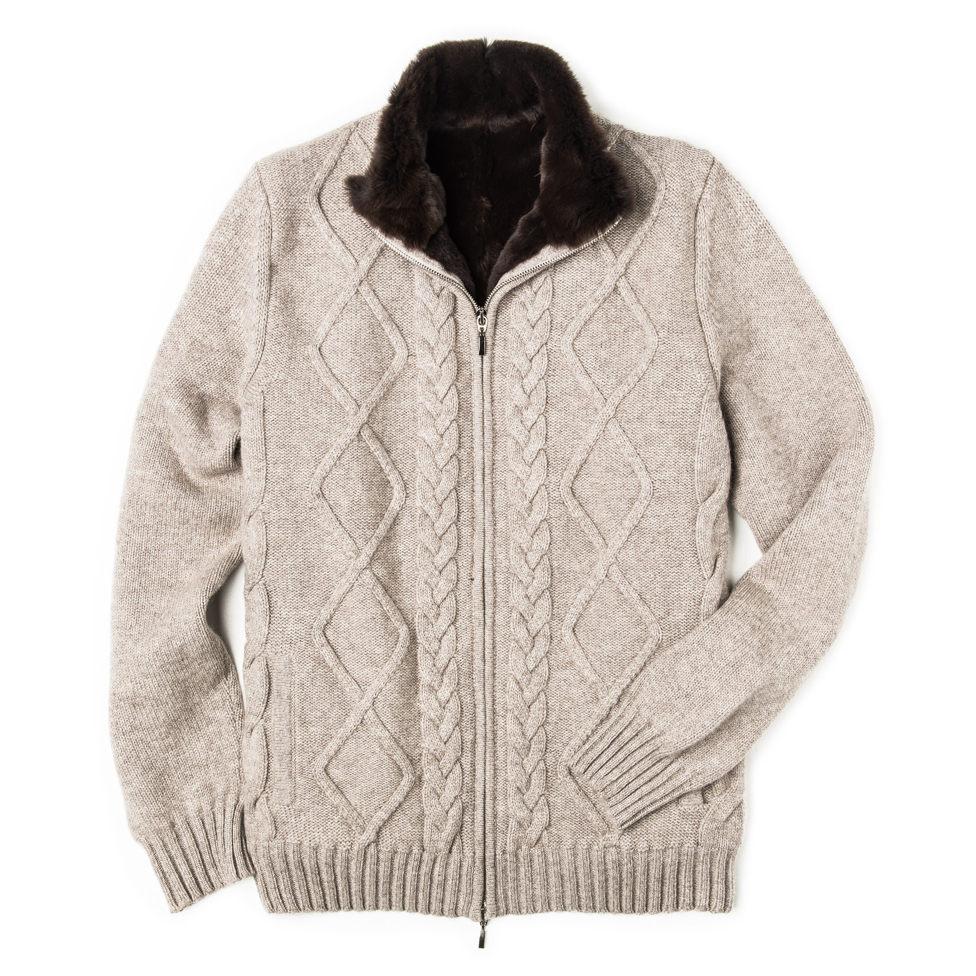 Doriani Men's Pure Cashmere Fur Lined Cardigan