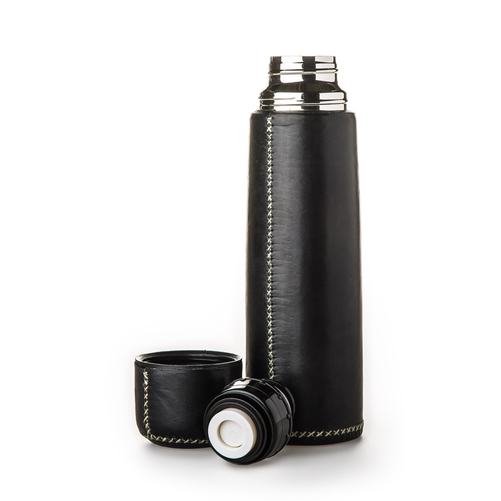 Sol y Luna Hand Stitched Leather Covered Thermos 0.7L Black