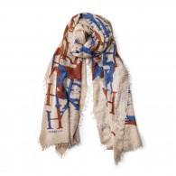 Cashmere Deer Print Scarf in Blue