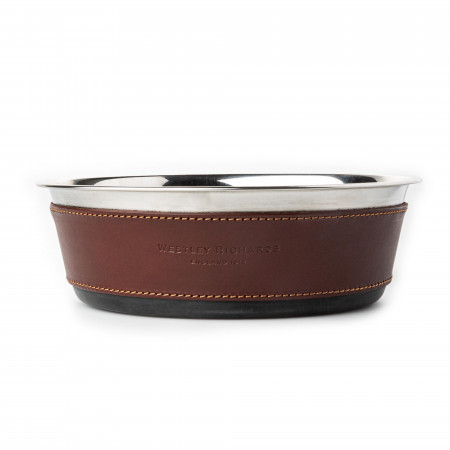 Westley Richards Leather Covered Dog Bowl in Dark Tan