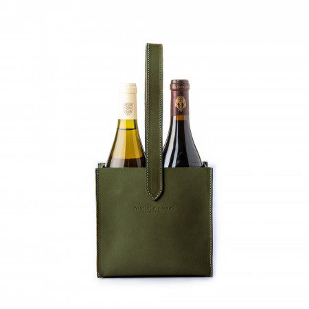 Leather Carrier for 2 Bottles in Sage