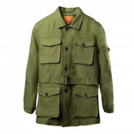 Linen Selous Safari Jacket  in Plains Green