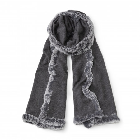 Natures Collection Scarlet Fur Detail Scarf in Charcoal/Snow Top