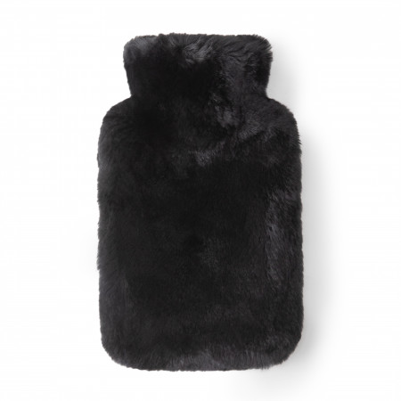 Rabbit Fur Hot Water Bottle in Black