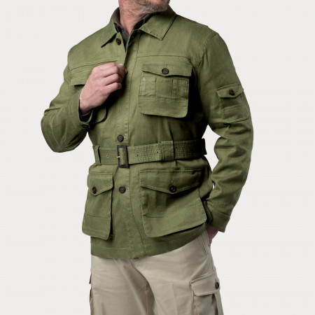 Linen Selous Safari Jacket  in Plains Green