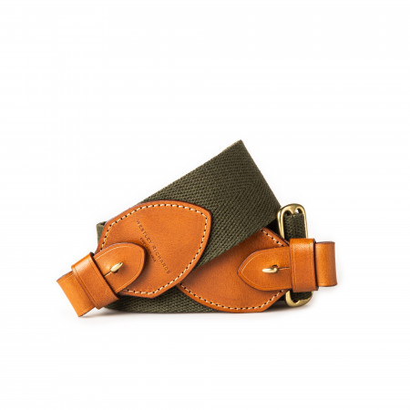 2" Leather Rifle Sling in Green Canvas & Mid Tan