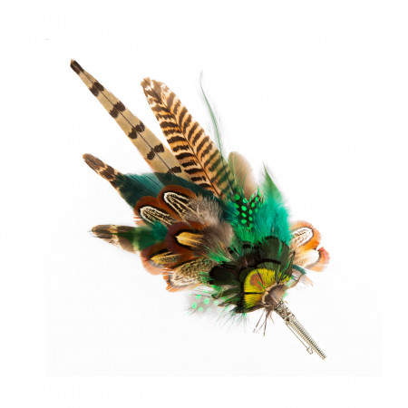 Feather Hat Pin with Emerald Accents