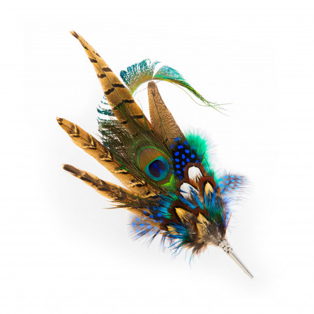 Feather Hat Pin with Peacock Accents